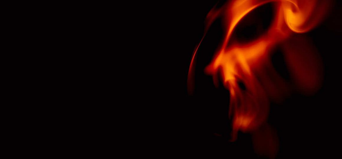 Scary red, firey flame face.