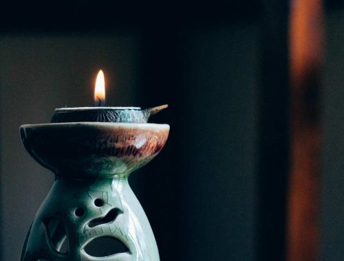 Mantra meditation candle.