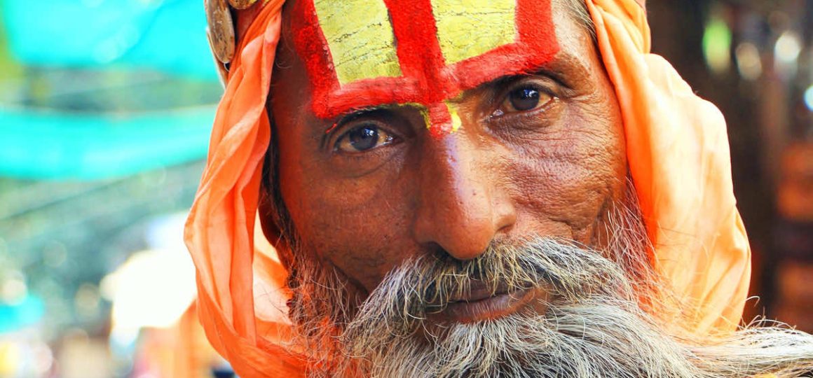 Hindu yogi staring at the camera.