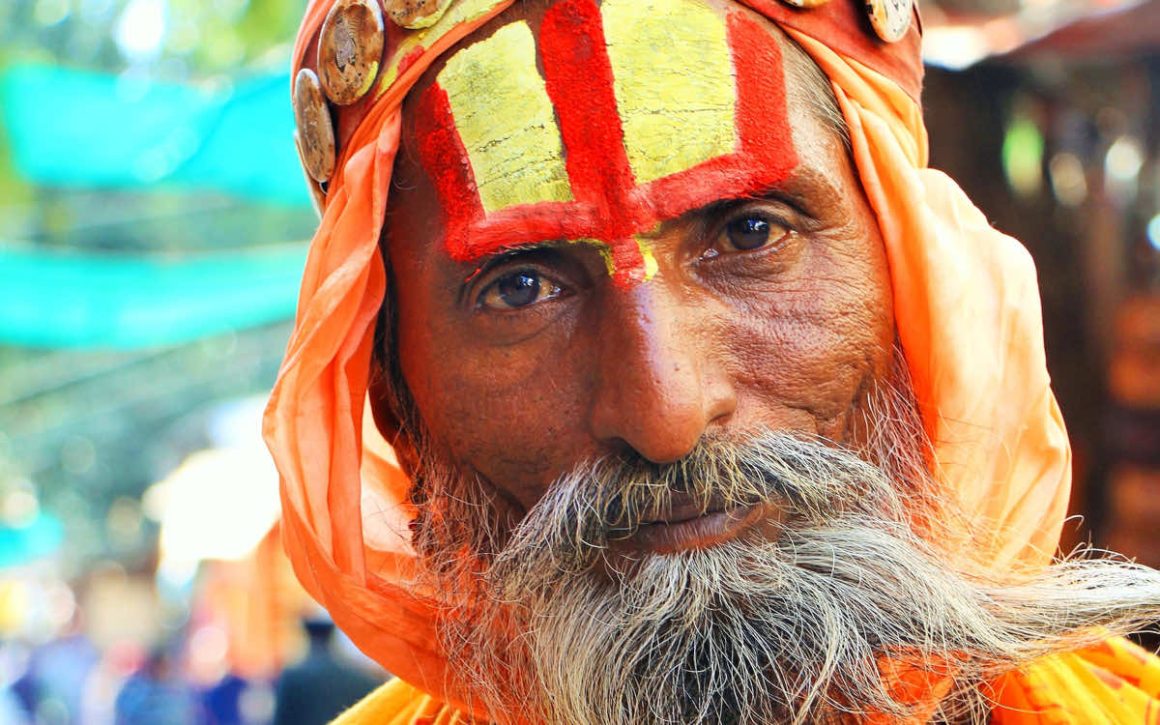 Hindu yogi staring at the camera.