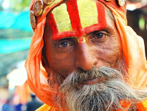 Hindu yogi staring at the camera.